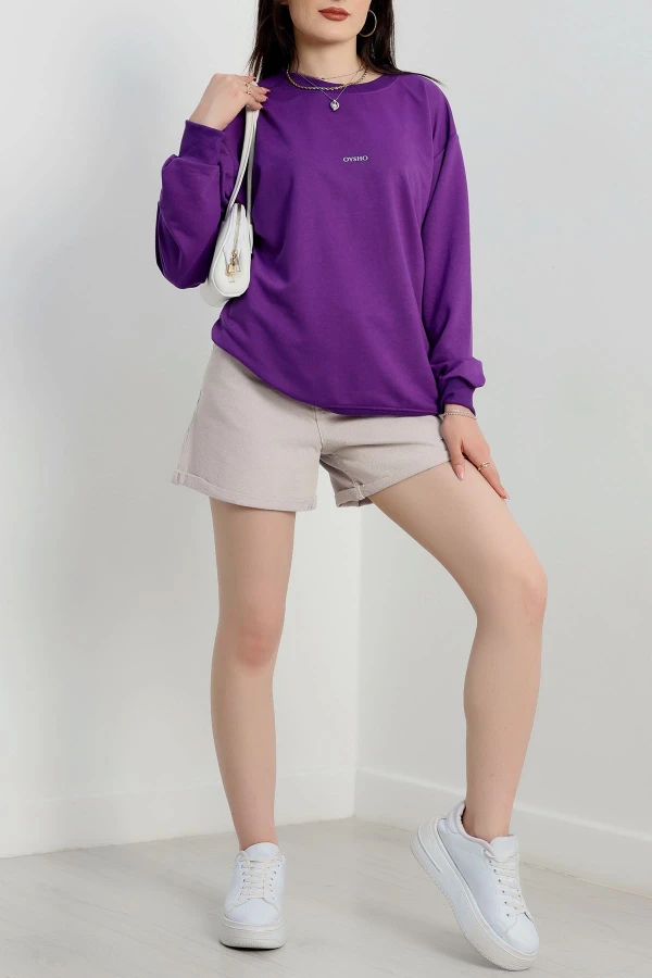 Baskılı 2 İplik Sweat Mor - 20789.1878.